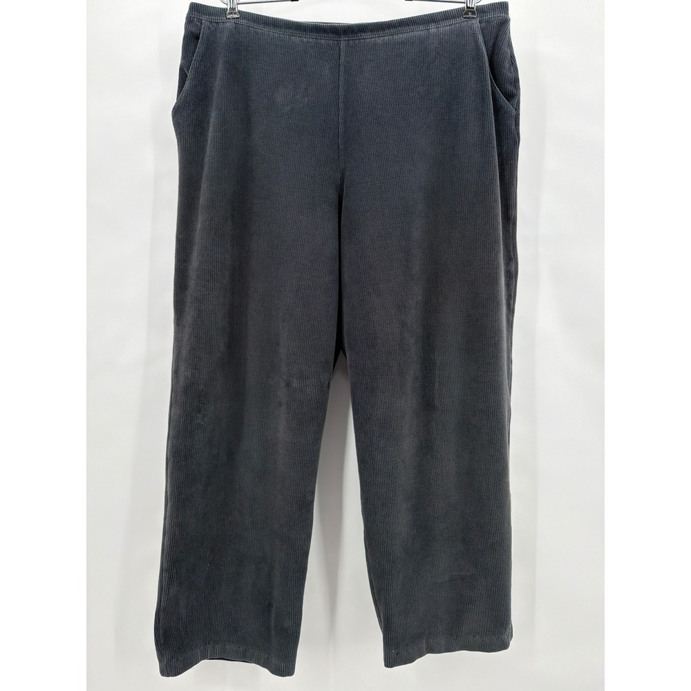 VTG LL Bean 1X Corduroy Perfect Fit Pull On Pants BlueGray Elastic Waist Pockets
